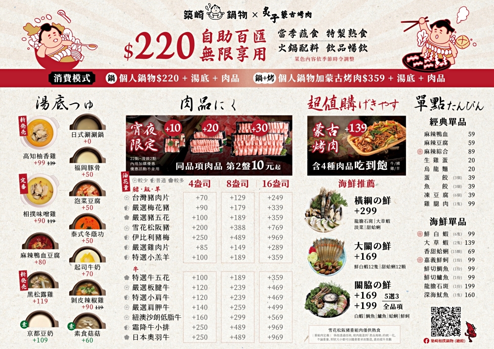 台中北屯｜築崎相撲鍋物，火鍋+蒙古烤肉吃到飽，開幕限定只要278元，超過40種百匯食材無限取用 @飛天璇的口袋