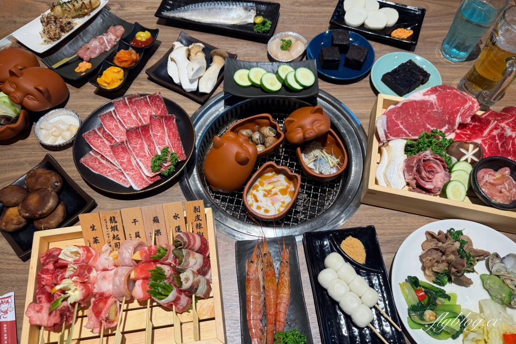 台中北屯｜築崎燒串．588起全台首創燒串吃到飽，可愛小豬蔬菜燒和創意軌道送餐 @飛天璇的口袋