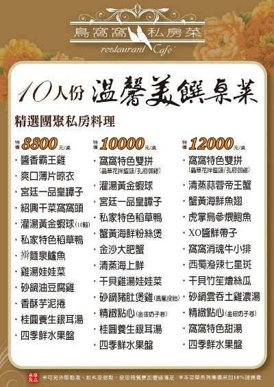 【台中美食】鳥窩窩私房菜@大遠百11F。10人份溫馨美饌桌菜~ @飛天璇的口袋